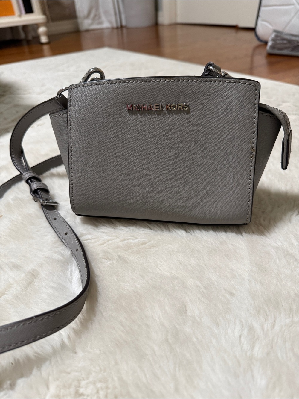 Michael Kors Gray Saffiano Leather Crossbody Mini Bag